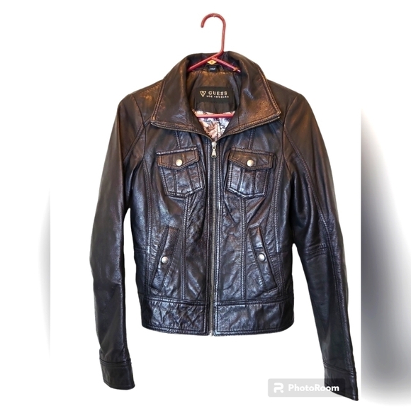 Guess Los Angeles Small soft leather black coat - Picture 1 of 16